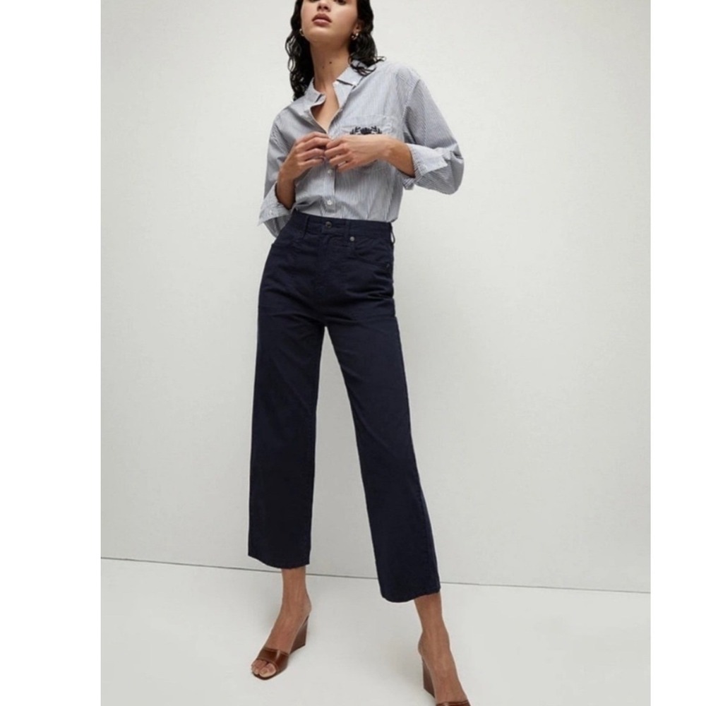 Veronica Beard Crosbie Wide Leg Crop High Rise Pants Womens 26 Navy Minimalist